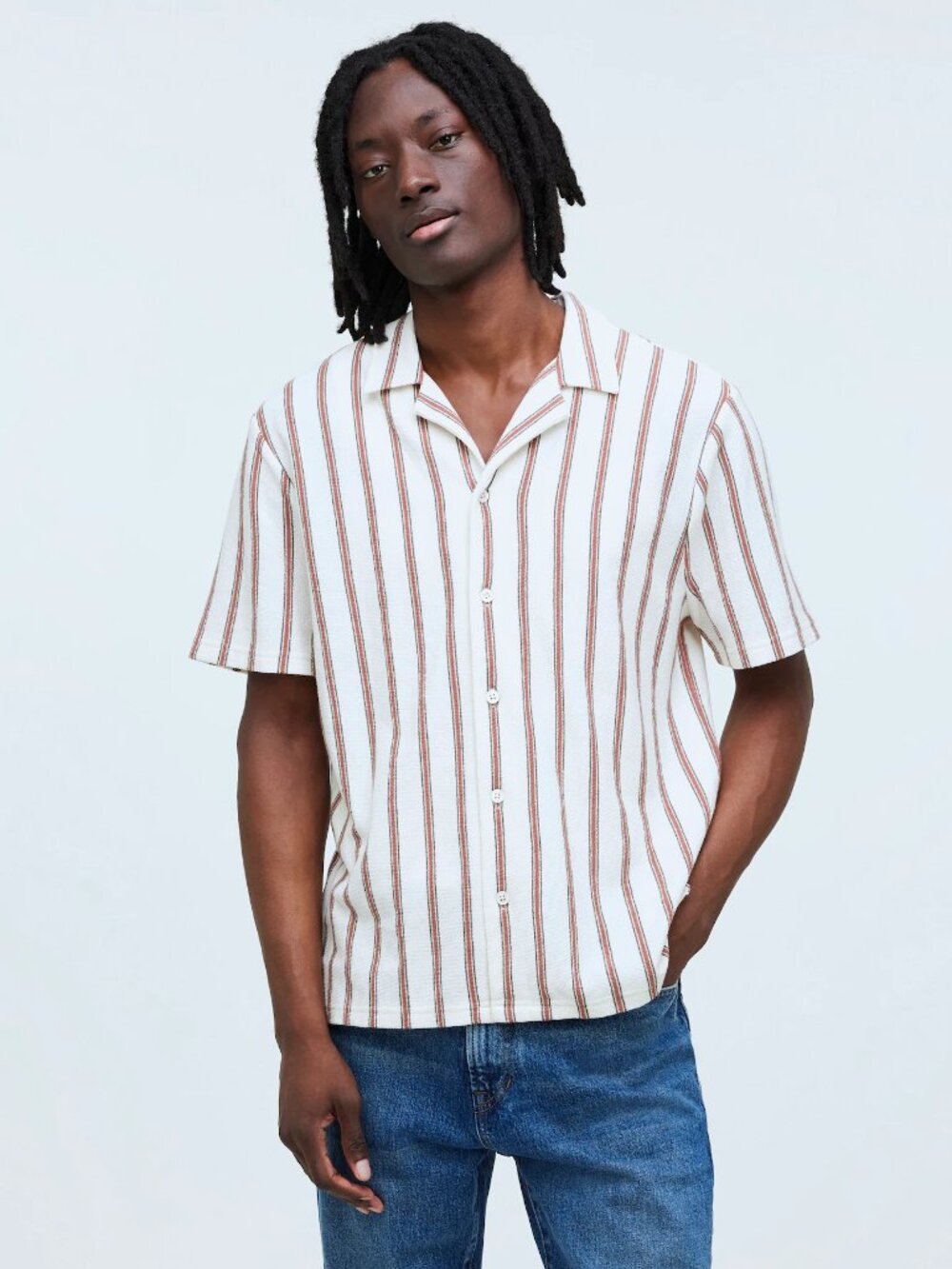 Madewell Easy Short-Sleeve Shirt in Stripe Jacquard • size medium • NO846